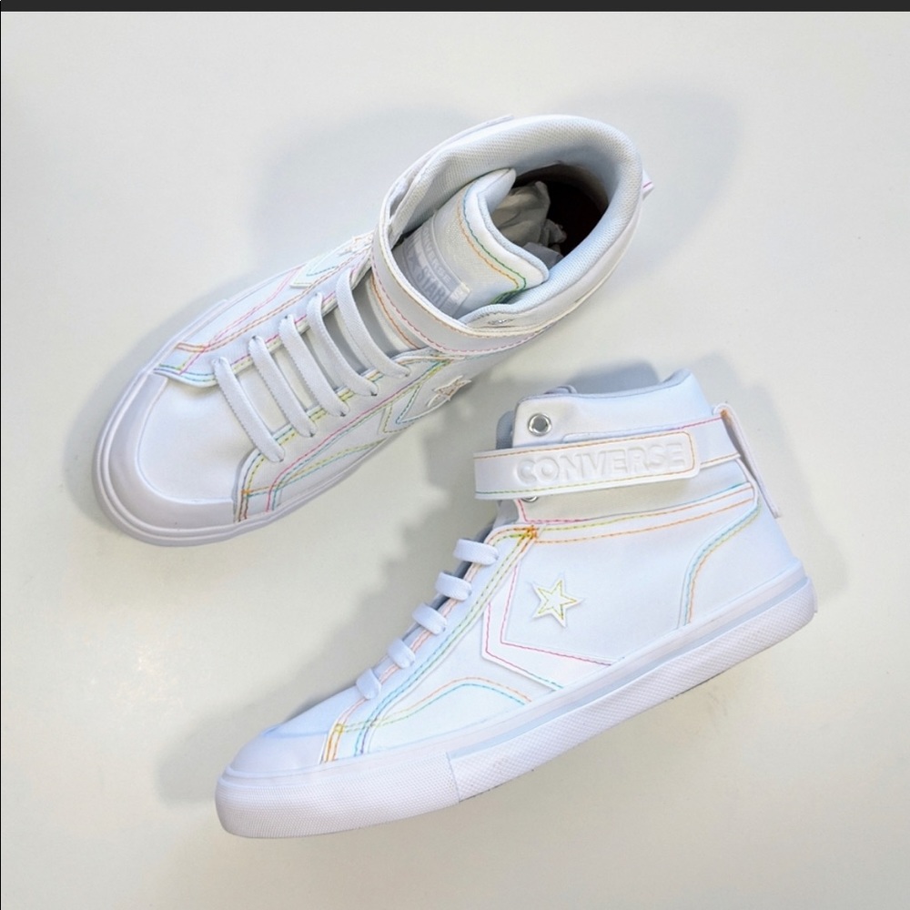 Converse Pro Blaze Strap Hi White/Rainbow Size 6.5